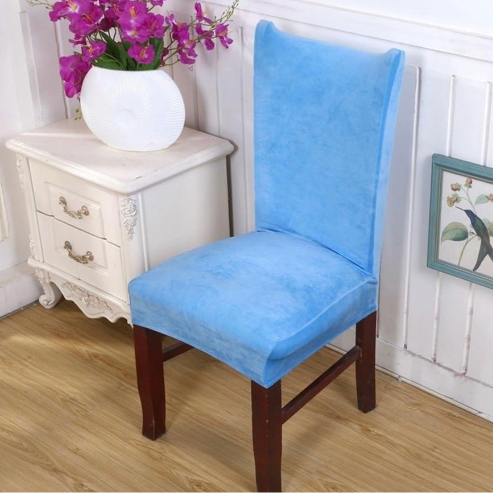 Subrtex Blue velvet chair cover set of 2 - Picture 2 of 6